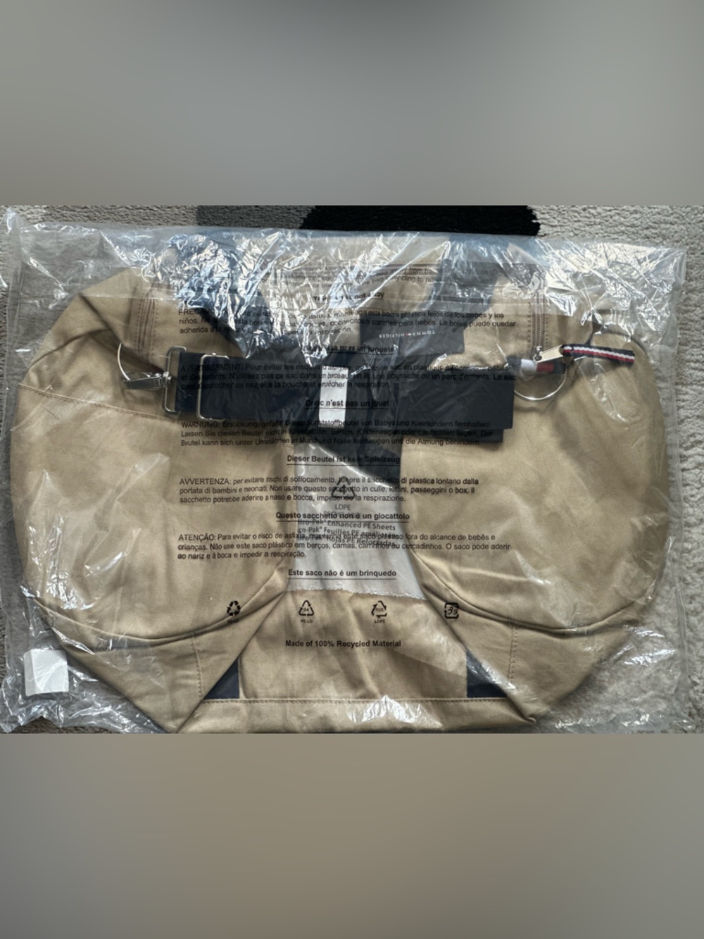Tommy Hilfiger Beige Canvas Duffel with Navy Accents - Picture 2 of 2